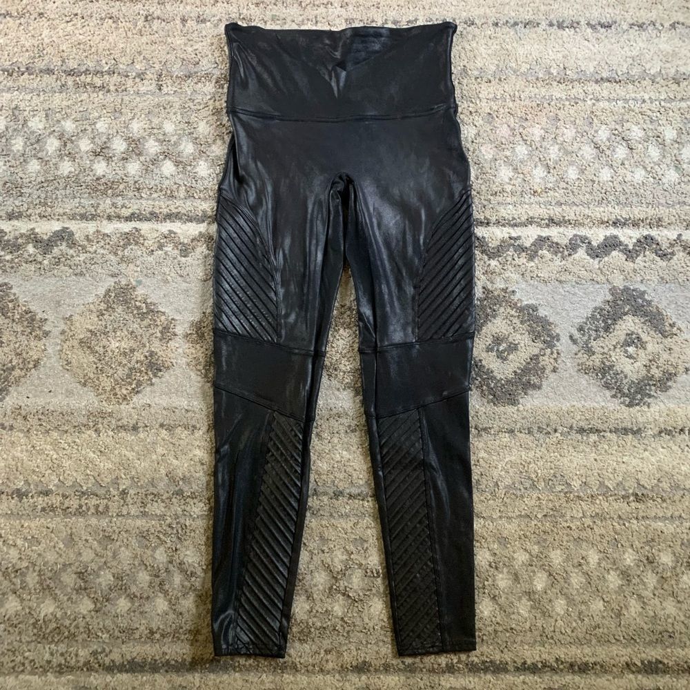 Spanx Black Faux Leather Moto Leggings XL